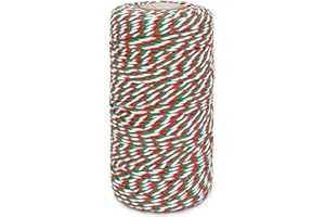 LEECOGO Christmas Twine String Green Red and White Baker String, 2mm,100m, Cotton Twine for Gift Wrapping DIY Crafts Home Decoration Gardening