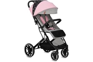 MoMi ESTELLE LIGHT PLUS Passeggino a partire da 6 mesi (fino a 22 kg), pieghevole con cintura di sicurezza a 5 punti, cestino porta spesa e funzione di apertura, manico telescopico per il traino