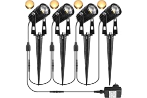 SanGlory Spots LED Extérieur, Kit de 4 x 3W Lampes Jardin Blanc Chaud 3000K 1440LM avec Piquet, Etanche IP65 Lumière Extérieur LED Projecteur pour Jardin, Chemin, Terrasse