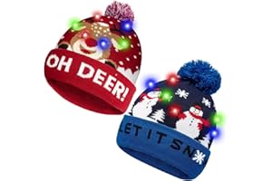 HOTUVEP Light Up Christmas Hat, Glow In The Dark Christmas Cap with Replaceable Battery, Unisex LED Santa Hats with 6 Colorful Lights, Xmas Beanie Knitted Hat Christmas Party Cap for Kids Adults
