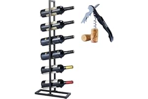 Lendo Online Weinregal für 6 Flaschen - Weinschrank - Weinflaschenhalter - Weinlagerung - Schwarz Pulverbeschichteter Stahl - Metall - Flaschenregal (17x21x84cm (6 Flaschen))