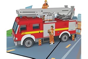 MOKIO® Carte Pop-Up – Camion de Pompiers – Carte cadeau 3D pour un anniversaire, Carte de vœux pompier avec enveloppe