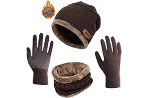 ASYBHYY Gorras Invierno con Bufanda y Guantes Táctiles Antideslizante 3 en 1 de Punto Sombreros Slouchy Calentar Gorro con Forro Polar para Mujeres y Hombres