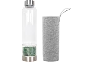 Cleminsta Bouteille d'Eau en Verre, 450 ml Bouteille d'Eau Cristal Portable avec Pierre Précieuse, Bouteille d'Eau Étanche avec Housse de Protection pour Maison, Bureau, École, Voyage, Sport et Gym