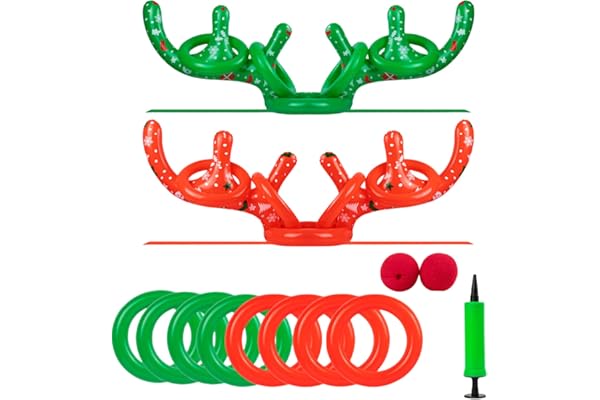 WOFEU 2 Jeux gonflables de Lancer d'anneaux en Bois de Renne avec 1 Pompe Manuelle,Jeux de Noël Jeux de Lancer d'anneaux pour Les fêtes de Noël,Grands Jeux familiaux pour Les fêtes de Noël