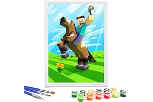Diyooisx Painting by Numbers from 7 Years Boys, DIY Children's Gift, Minecraft Craft Set with Wooden Frame, 20 x 30 cm