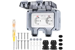 CHILYMES Prise extérieure étanche, IP66 Prise extérieure étanche Prise extérieure double Étanche pour les pièces humides Jardin Extérieur