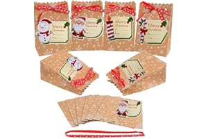 Evance 24 Pezzi Sacchetti Regalo di Natale + 24 Tag Regalo, Sacchetti per Feste di Natale Scatole di Carta per Caramelle per Forniture per Decorazioni Natalizie (12 x 7 x 18.5cm)