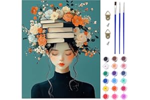 AIRDEA Donna con libri Dipingere con i Numeri Adulti, Fiori Paint by Numbers con Vernici e Pennelli, Kit di Pittura Acrilica Fai-da-Te per Adulti Principianti Decora la casa 40x50 cm (Nessuna Cornice)