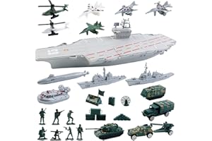 deAO Porte Avions, Maquette de Bateau Militaires Cuirassés Jouets avec VéHicules Militaires, HéLicoptères et Navires, Igurines Militaires, Set Militaire pour GarçOns Filles
