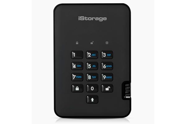 iStorage diskAshur2 HDD 2To Noir - Disque dur portable sécurisé - Protégé par mot de passe - Résistant à la poussière et à l'eau - Cryptage matériel