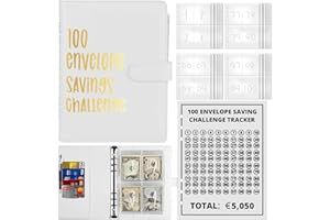 PALMCEE 100 Briefumschläge Geld Sparen Challenge, A5 Briefumschläge Herausforderung Binder mit Geldumschlägen, Sparbuch für Geld, Sparen Sie 5.050 € Budgetplaner, Geldsparbinder Budget Planner (Weiß)