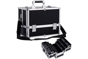 Kosmetikkoffer Schminkkoffer, Kosmetik Make up Organizer Koffer Make-up Aufbewahrung friseurkoffer Multikoffer Etagenkoffer, Makeup Koffer Alu Beautycase, Schwarz