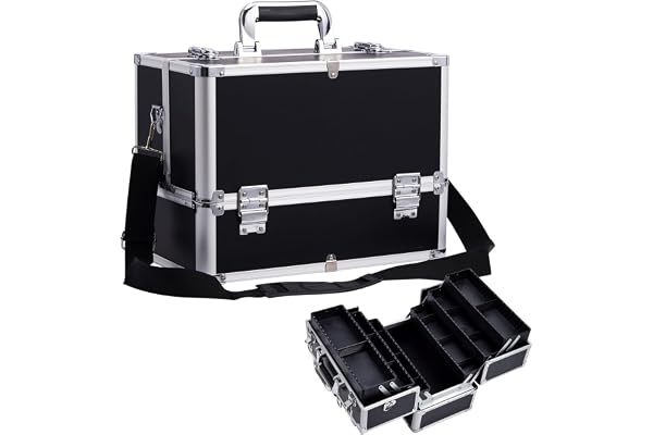 Joligrace Mallette à Maquillage Coffres de Rangement à Maquillage Vanité Boîte de Cosmétiques Valise Maquillage Professionnelle DIY Diviseurs Bijoux Cas Beauty Case avec Bretelle et Clé, Noir