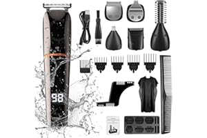 YOHOOLYO Tondeuse à Cheveux Barbe Tondeuse Cheveux Hommes Professionnel Sans Fil Rechargeable Ecran LCD avec 6 Têtes de Lame et 6 Sabots pour Enfants Adultes Personnes Âgées Salon