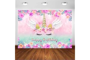 AVEZANO Mehofoto Licorne Anniversaire Toile de Fond Violet Rose Floral Licorne Photographie Fond 7x5ft Vinyle Licorne Thème Fête d'anniversaire Bannière Décors