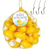 Duck Fishing Set with 20 Plastic Yellow Ducks with Hook and Weight Includes 3 Hooks, Bath Toy - Pool Toy - Fishing Ducks Boys