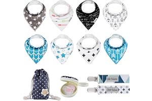 Dodo Babies Conjunto de baberos bandana para bebé, 8 piezas de baberos para bebés con 2 clips para chupete, estuche para binky, bolsa lista para regalo