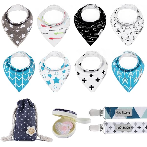 8 Bavoirs Bandana Bébé Coton - 0-36 Mois - Réglables - Lavables