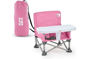 Bright Starts Pop 'N Sit bärbar booster, inomhus/utomhusbruk, golvsits med matningsbricka, rosa, 6 Mos - 3 år