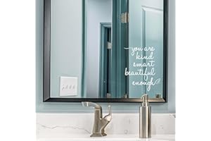 JINGIHE Affirmation Stickers You are Kind Smart Beautiful Enough, Mirror Wall Decor for Bathroom, Vinyl Peel and Stick Wall Decals for Home Decor Living Room Bedroom Girl Home Decoration (White)