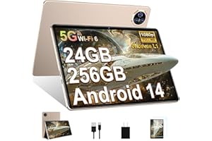 Biegedy Tablet 11 Pulgadas Android 14, 24GB RAM+256GB ROM/1TB TF, Tablet Pantalla Táctil, Widevine L1 / 8000mAh / 5MP+13MP / 5G WiFi/Facial ID/GMS/BT 5.0, Octa-Core 2.0GHz, con Funda Oro