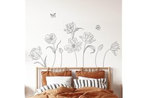 Decvictor Adesivi Murali Schizzo Fiori Adesivi da Parete Semplice Linea Nera Floreale Adesivo Muro Decorativo per Soggiorno Camera Letto Corridoio Divano TV Sfondo Muro