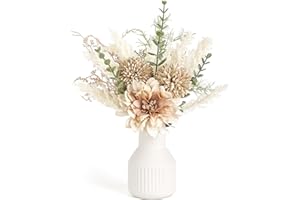Mkono Small Artificial Flowers in Ceramic Vase 13.5 Inch Coffee Table Decor Silk Floral Arrangements for Home Decor Fake Flowers Bouquet for Bathroom Dining Room