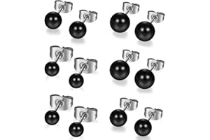 Flongo Orecchini a Sfera con Perle Nero Piercing all'orecchio per Uomo Donna, 3-8mm