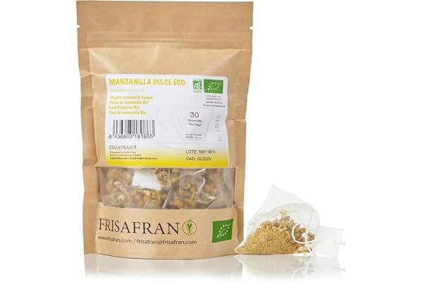 FRISAFRAN | Flores de entera de manzanilla en pirámides Bio 30unidad | INFUSIÓN DE KAMILLEL | Té de hierbas relajante | Origen Europa | Manzanilla para dormir