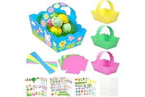 HONMOK 8pcs Canastas de Pascua de papel con 12pcs pegatinas Cestas de almacenamiento de huevos para niños Bolsos de Regalo para llenar caramelos galletas Adornos de Pascua artesanías manualidad