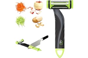 READAEER Pelador Profi 3 en 1 con cabezal de cuchilla giratorio y cuchillas de doble cara – Pelador de verduras en forma de T con afilador integrado – Cortador de juliana bidireccional para frutas y verduras