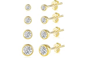ASH'S CHOICE Silber 925 Ohrringe Damen, 6 Paar Kleine Ohrstecker Set, Multipack Glitz Mit Strass Zirkon Blatt Stern Mond Kugel, Knorpel Ohrringe