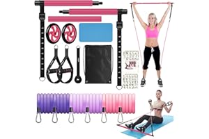Pilates Bar Kit with Resistance Bands, OLODEER Pilates Reformer Exercise Bar with Ab Roller at Home Workout Equipment, Pilates Bar Set for Full Body Training Women & Men