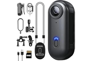 ABSAMAYS 1080P Mini Thumb Action Camera, Portable Vlogging Camera, Wearable Small Body Camera, Hands-Free POV Video Recorder for Motorcycle, Bike, Work, Travel, Pet Walking (64GB Ultimate Kit, Black)