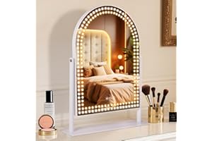 ‎FENCHILIN FENCHILIN Bogen Schminkspiegel mit Beleuchtung 30×41 cm Hollywood Spiegel mit Beleuchtung mit 3 Lichtmodi und Touchscreen 360° drehbarer beleuchteter Makeup Spiegel in Weiß