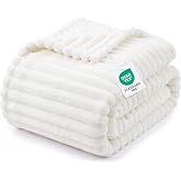 Utopia Bedding Striped Fleece Blanket, Sofa Blanket [150x200cm, Off White] | Flannel Blankets for Bed, Lightweight, Warm, Sof