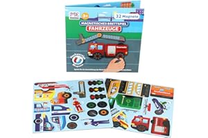 MK MAGNIKON MAGNIKON - Gioco magnetico per veicoli con 32 calamite, giocattolo per le abilità motorie per l'occupazione in auto, gioco per viaggiare con diversi puzzle magnetici, libro magnetico a partire da 3