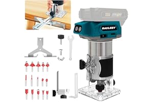 RAYLEEY Cordless Router Compatible with Makita 18V Battery, 800W Brushless Wood Trimmer with 5-Speed, Straight Guide, Guide Wheel, 15 1/4-Inch Bits and Spanner, Palm Router for Woodworking (Tool Only)