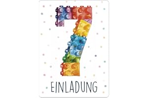 CALLUNA PRODUKTE MIT HERZ CALLUNA® Baustein Einladungen Kindergeburtstag Mädchen und Junge – 12 Stück – Witzige Baustein Geburtstag Einladungen für die Geburtstagsfeier – Einladungskarten Kids, Building Bauklötze (o. VH)