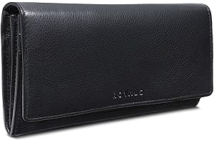 ROYALZ 'Lucia' skórzany portfel damski w stylu vintage, duży, ochrona RFID, portfel z zamkiem błyskawicznym, wiele przegródek, 11 przegródek na karty, format poziomy, czarny, M, Vintage