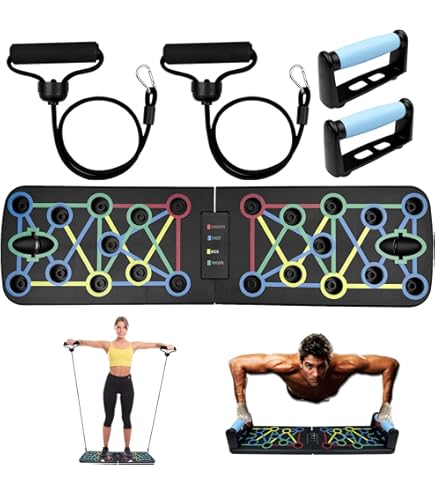 Planche à Pompes Multifonction - Code Couleur Pour Cibler Les Muscles - Poignées Ergonomiques, Sticks Antidérapants