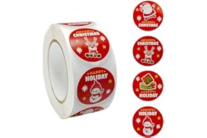 WOWTLMY Christmas Sealing Stickers 500 PCS Christmas Stickers Round Christmas Adhesive Stickers,Assortment Holiday Roll Sticker, Xmas Label Stickers for Party Bags Cards Envelope Christmas Party Decorations