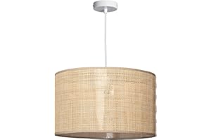 LEDKIA LIGHTING - Lámpara Colgante Ratán Baracoa | Diseño Elegante | Compatible Bombilla E27 | Uso Interior IP20 | Ideal Salón, Dormitorio | Techo Blanco, Metal, Textil, Ratán