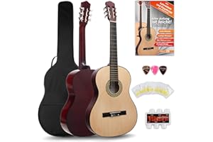 Classic Cantabile AS-851 4/4 Konzertgitarre Starter Set (Komplettes Anfänger Set mit Klassik Gitarre, Gigbag Tasche, Nylonsaiten, Lehrbuch/Schule, 3x Plektren und Stimmpfeife)