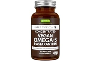 IGENNUS HEALTHCARE NUTRITION Omega 3 Vegan, 600mg de DHA & EPA, Huile d’Algues & Astaxanthine, Pure & Durable, 60 Gélules (1 mois) - par Igennus
