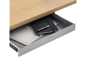 Desktronic Under Desk Drawer | Table Organizer | Under Table Storage Box | Metal Hidden Drawer Box (Gray)