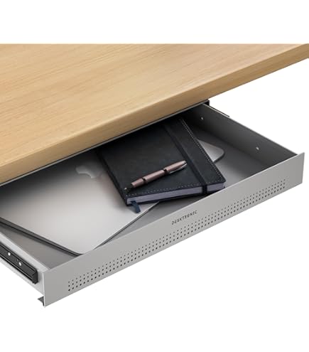 Desktronic Kabelgoot grijs set van 2 - roestvrijstalen cable management bureausnoergoot met 5 kabeluitsparingen, eenvoudig te installeren kabel organiser - kabelhouder kabelbeheer