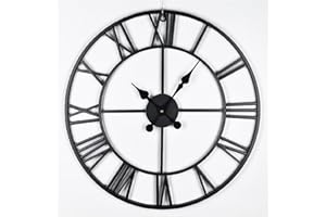 Shoze Vintage Large Black Wall Clock - 60CM Round Silent Skeleton Roman Numerals Battery Hanging Clock for Living Room, Bedroom, Kitchen, Hotel, Office