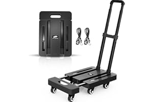 SPACEKEEPER Camión de Mano Plegable, 227KG, Camión de Plataforma Resistente con 6 Ruedas y 2 Cuerdas Elásticas para Equipaje, Viajes, Automóvil, Compras, Mudanzas y Oficina, Negro